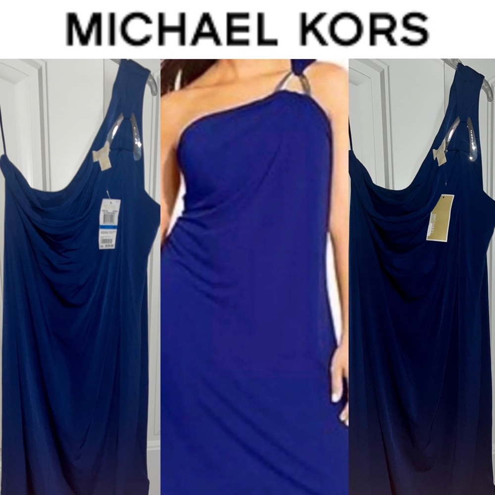 NEW Michael Kors Sapphire Blue One Shoulder Sheath Dress Size XL